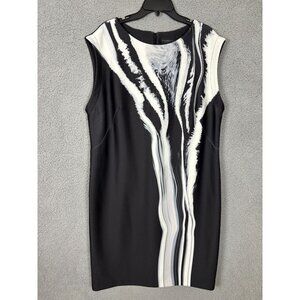 Donna Karan New York 18W Black&White Abstract Print Sleeveless Sheath Dress PO